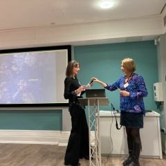 Jenny Williamson (Glynn Vivian Gallery) and Sophy Rickett (University of the Arts London) delivering their joint presentation, "Cupid: A Conservation-Intervention" (Photo: Orly Orbach)
