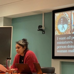 Dalia Iskander (University College London) delivering her presentation, "Repair in the Miniverse: how and why miniature artists make, do and mend" (Photo: Orly Orbach)