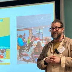 Niki Alsford (University of Central Lancashire) delivering his presentation, "The Politics of Cloth: ‘Mending’ Barkcloth in the Context of UNESCO Intangible Cultural Heritage Lists" (Photo: Orly Orbach)