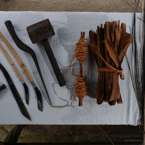 Tools and materials of Bidai (traditional woven mat) making, 2022. (Photo: Sepatokimin Initiative)