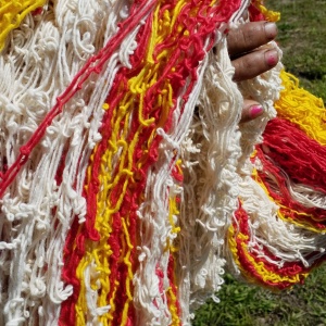 Spinned native cotton, natural and plant dyed. Nueva Luz village. (Photo: M. E. del Solar)