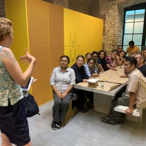 Bridget Harvey delivering a workshop on mending and visual documentation to EMKP Grantees during the 2023 EMKP Training. (Photo: Li-Xuan Teo)