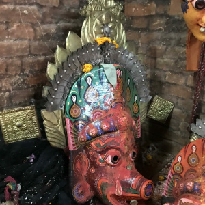 Mask and crown of the Goddess Barahi on display for devotion, Madhyapur Thimi, Nepal. (Photo: Renuka Gurung)