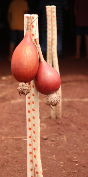 Sacred Mbaraká shamanic rattles are hung at the entrance to the Oga Pysy (Photo: Doriano Morales)