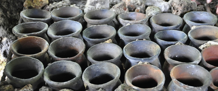 Earthenware salt pots arranged on a stove in Alburquerque, Bohol, Philippines. Photo: Andrea Yankowski