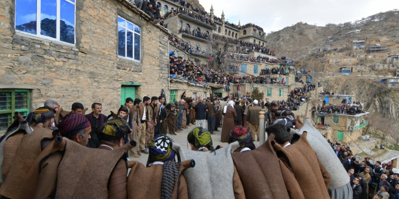 Kurdish men at a ceremonial gathering wearing traditional garment, ‘faranji’, made from felt. (Photo: Nasih Ali Khayat)