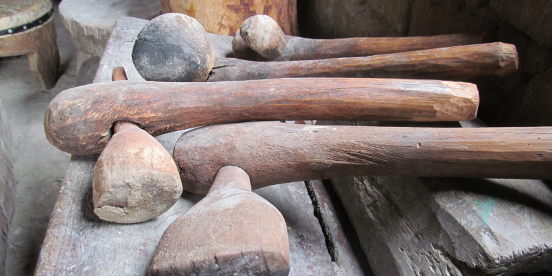 Tools used by Mr John Mukopa in processing bark as part of the cloth-making process.  (Photo: Copyright Moto Moto Museum)
